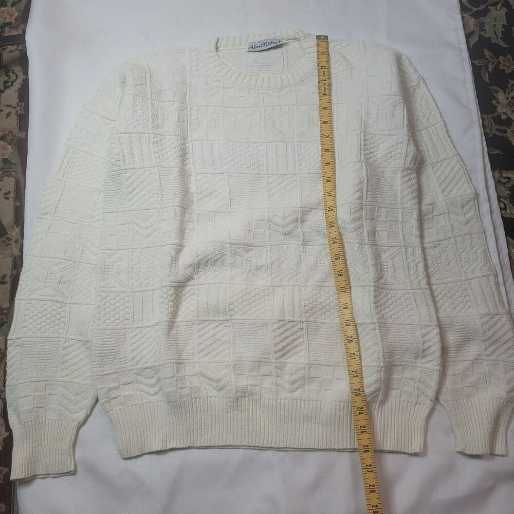 Vintage Alan Richards White Cotton Textured Knit Sweater